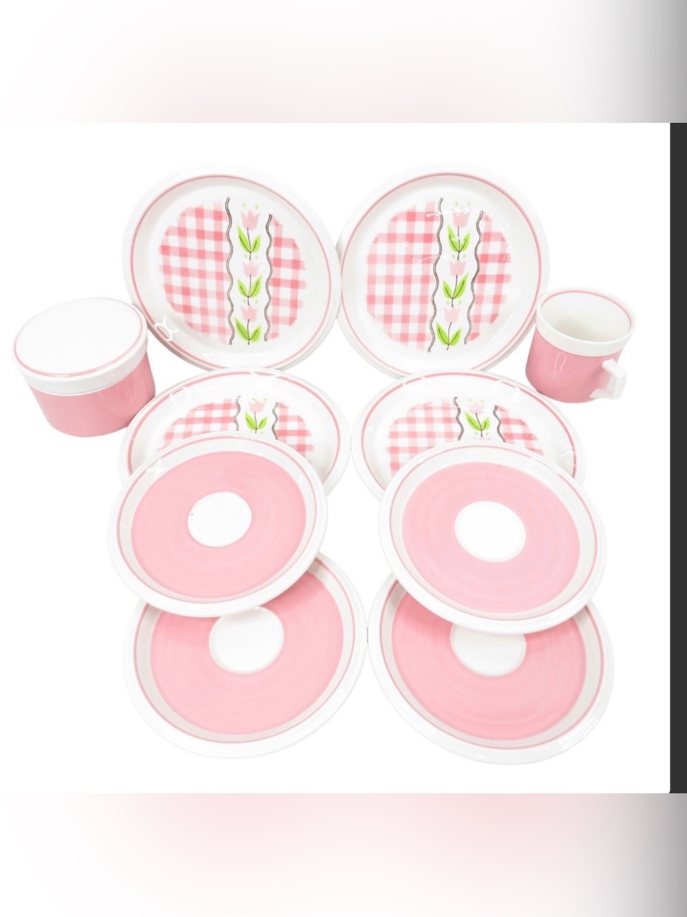 Mikasa Pink Gingham Floral Dinnerware Set with Pink Coffee Cup